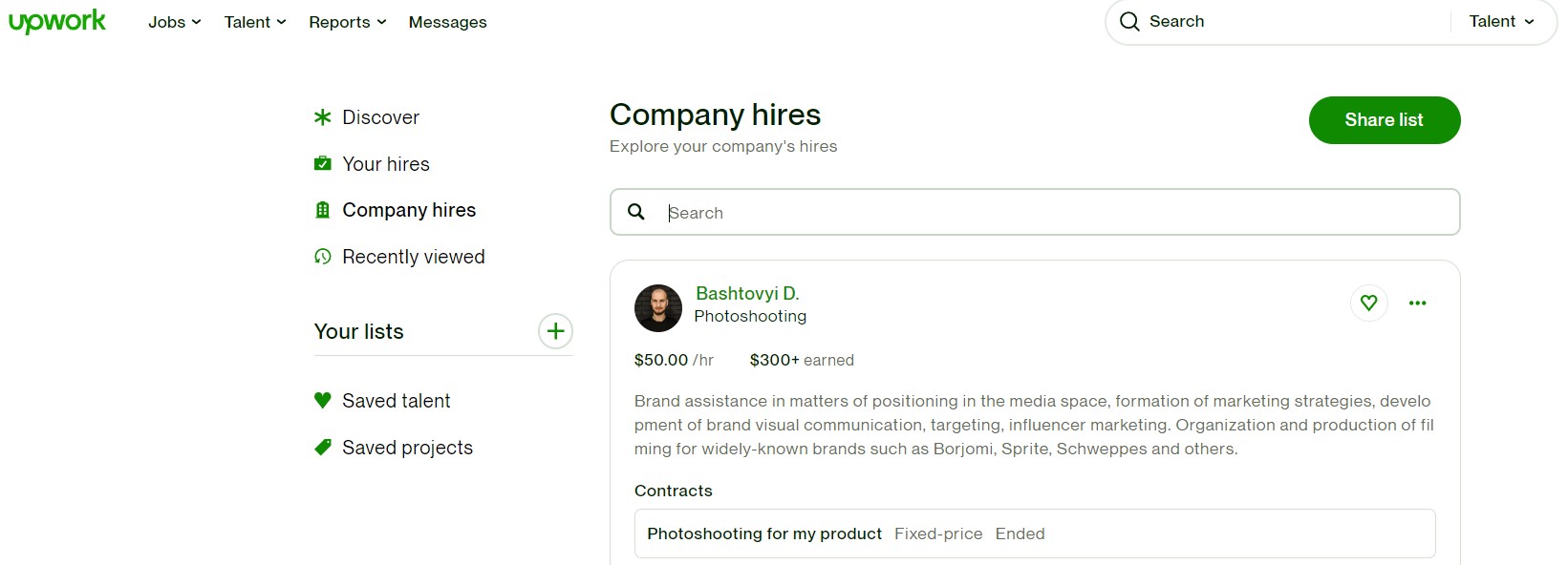 company hires sur upwork