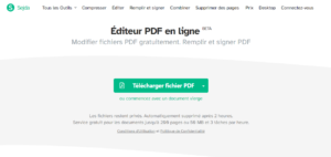 Interface d'édition de fichier PDF de Sedja en ligne