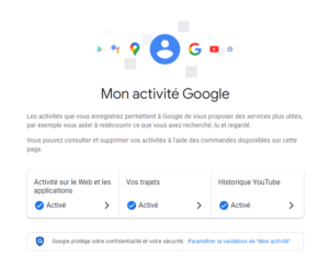 interface de Google My activity