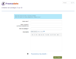 interface de l'étape 1 de la création de sondage avec Framadate