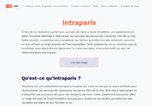 page d'accueil du site de Intraparis