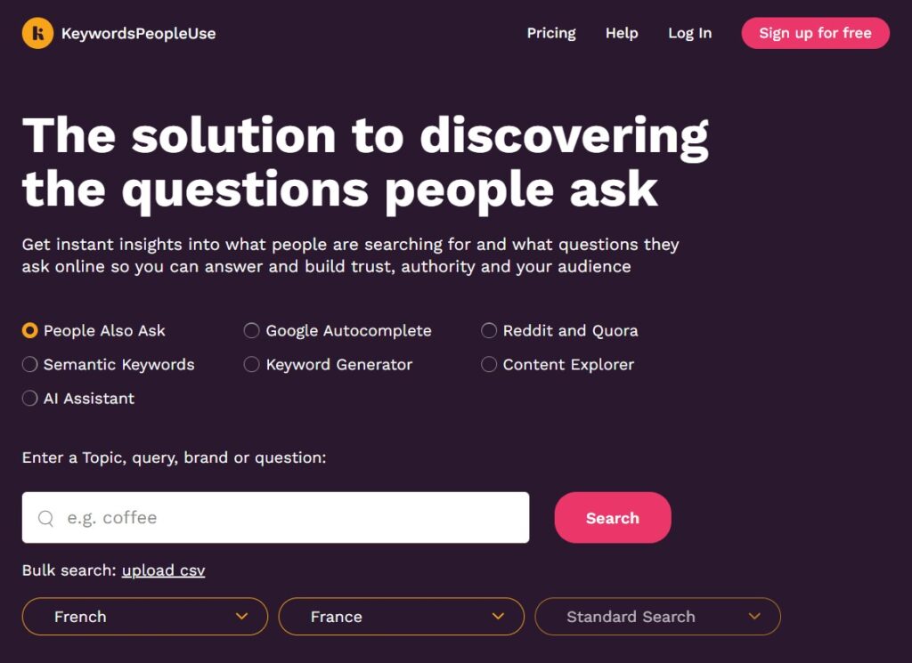 Avis Keyword People USE – La meilleure alternative gratuite à AnswerThePublic